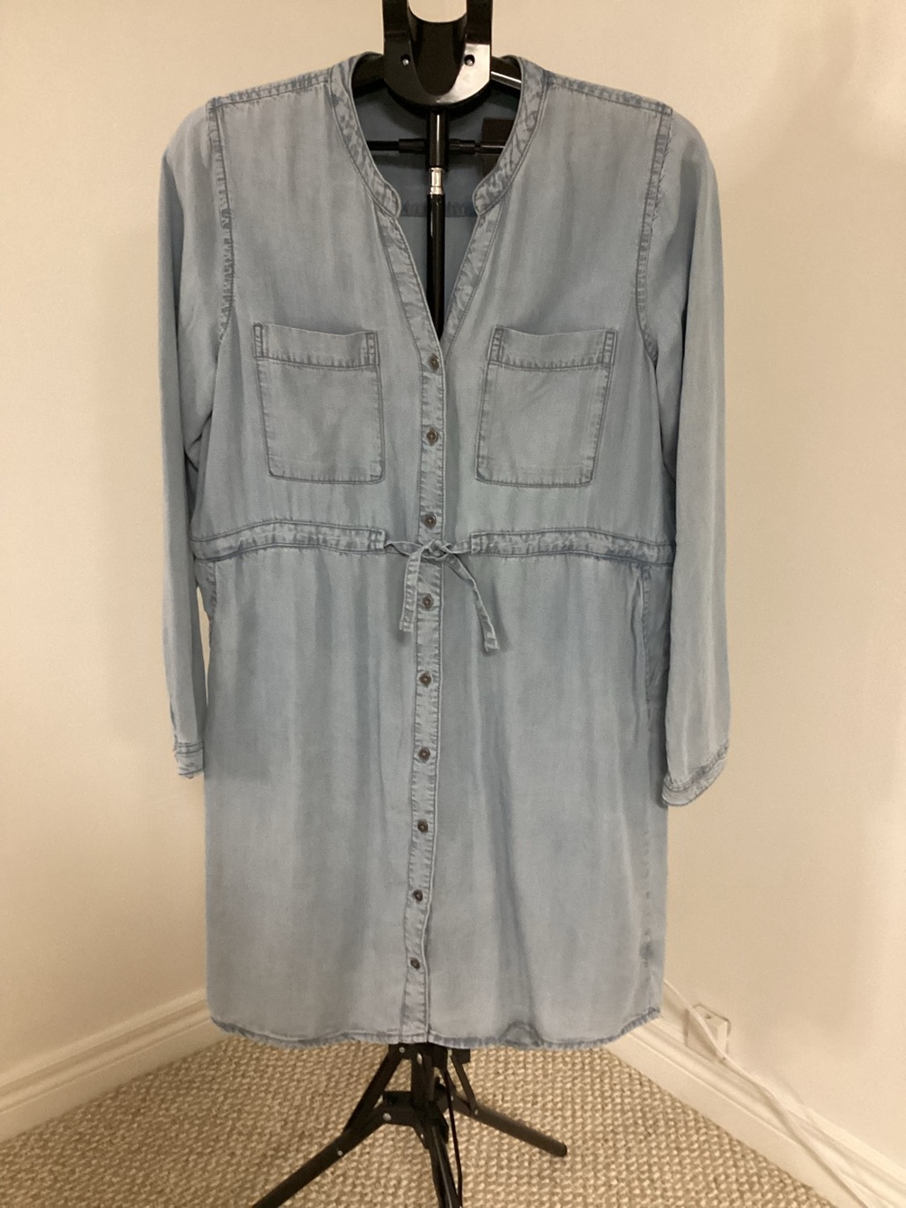 Suko Jeans Light Wash Denim Shirt Long Sleeve Dress with Tie Waist Size Medium